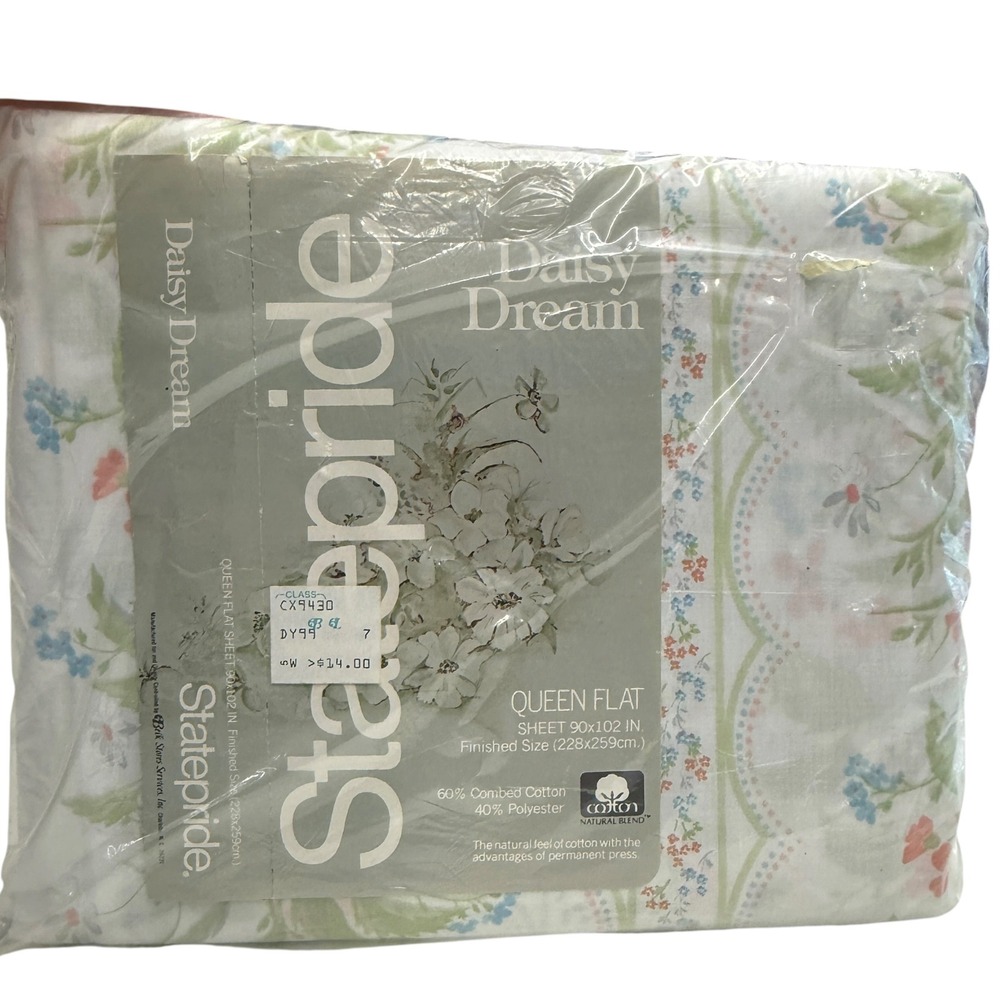 New‎ Statepride Flat Sheet Queen White NEW Daisy Dream Floral Scalloped Vintage